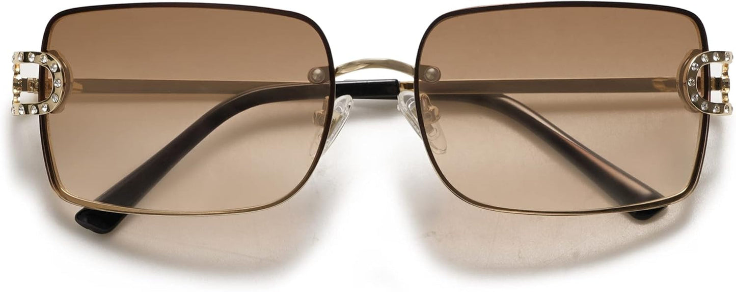Vintage Rectangle Sunglasses for Women,Trendy Rimless 90S UV400 Womens Y2K Shades SJ1178