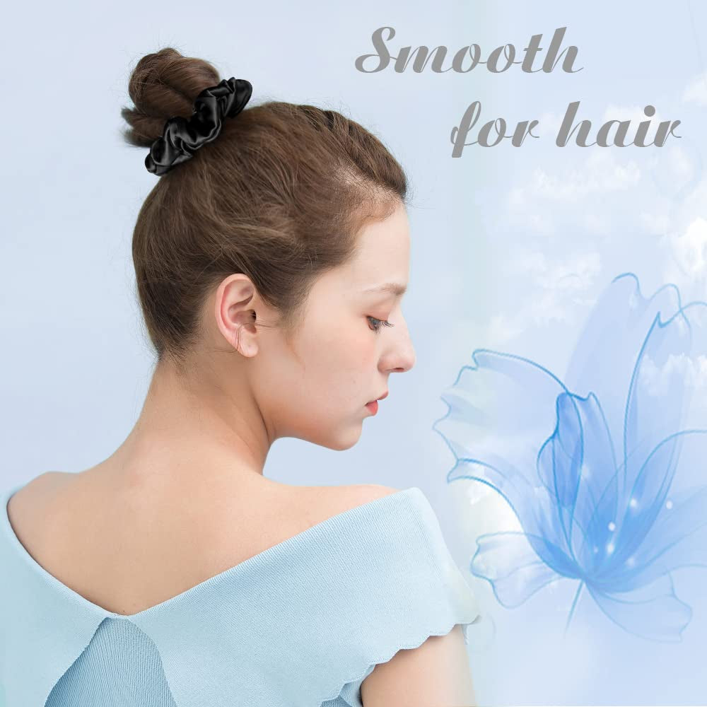 100% Mulberry Silk-Scrunchies for Hair Sleep, Women Grils Silk Hair Ties for Frizz & Breakage Curly Hair, No Damage, Elastics Ponytail Holder, 3 Pack