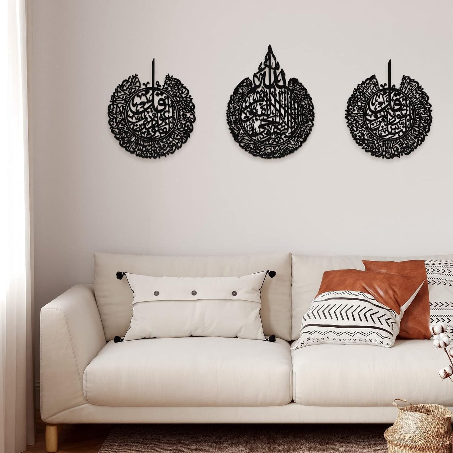 3 Pieces Islamic Wall Decor Muslim Gift Islamic Wall Art for Living Room Calligraphy Indoor Wooden Muslim Decor for Home Bedroom(Black)