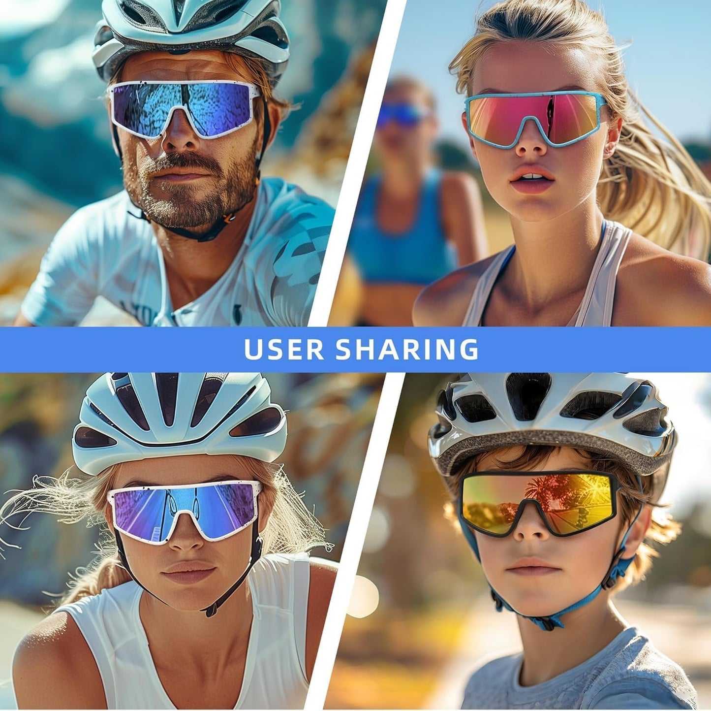Sports Polarized Sunglasses: TR90 Outdoor Cycling Glasses for Men Women UV400 Protection Whiteblue, Large
