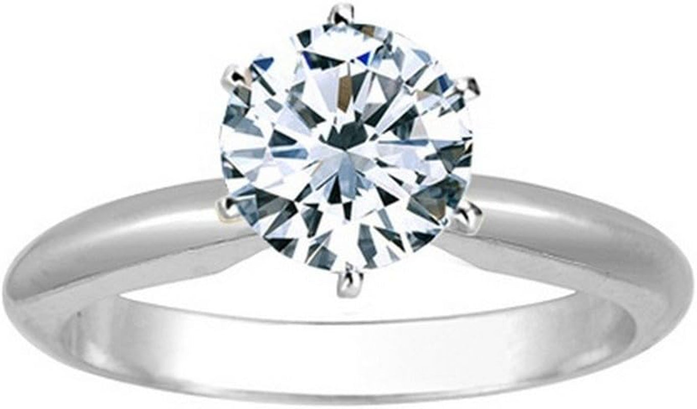1/2 Carat round Cut Diamond Solitaire Engagement Ring 14K White Gold 6 Prong (J, I2, 0.45 C.T.W) Very Good Cut - WORLD TIME VISITS