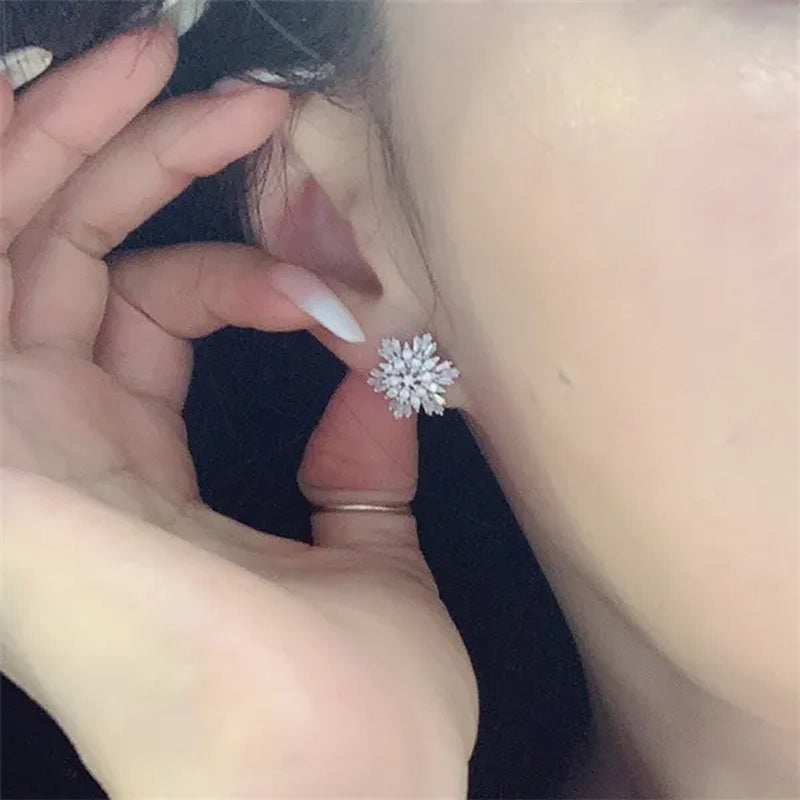 Women Exquisite Snowflake Earrings Silver Plated Crystal Stud Earrings Winter Christmas Gifts Party Bridal Jewelry