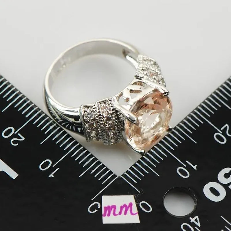 Morganite White Topaz 925 Sterling Silver Fashion Ring Size 6 7 8 9 10 F969