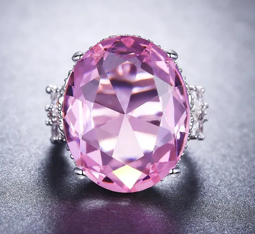 Huge Natural Gemstones Silver Ellipse Pink Sapphire Wedding Birthstone Bride Flower Jewelry Size 5 6 7 8 9 10