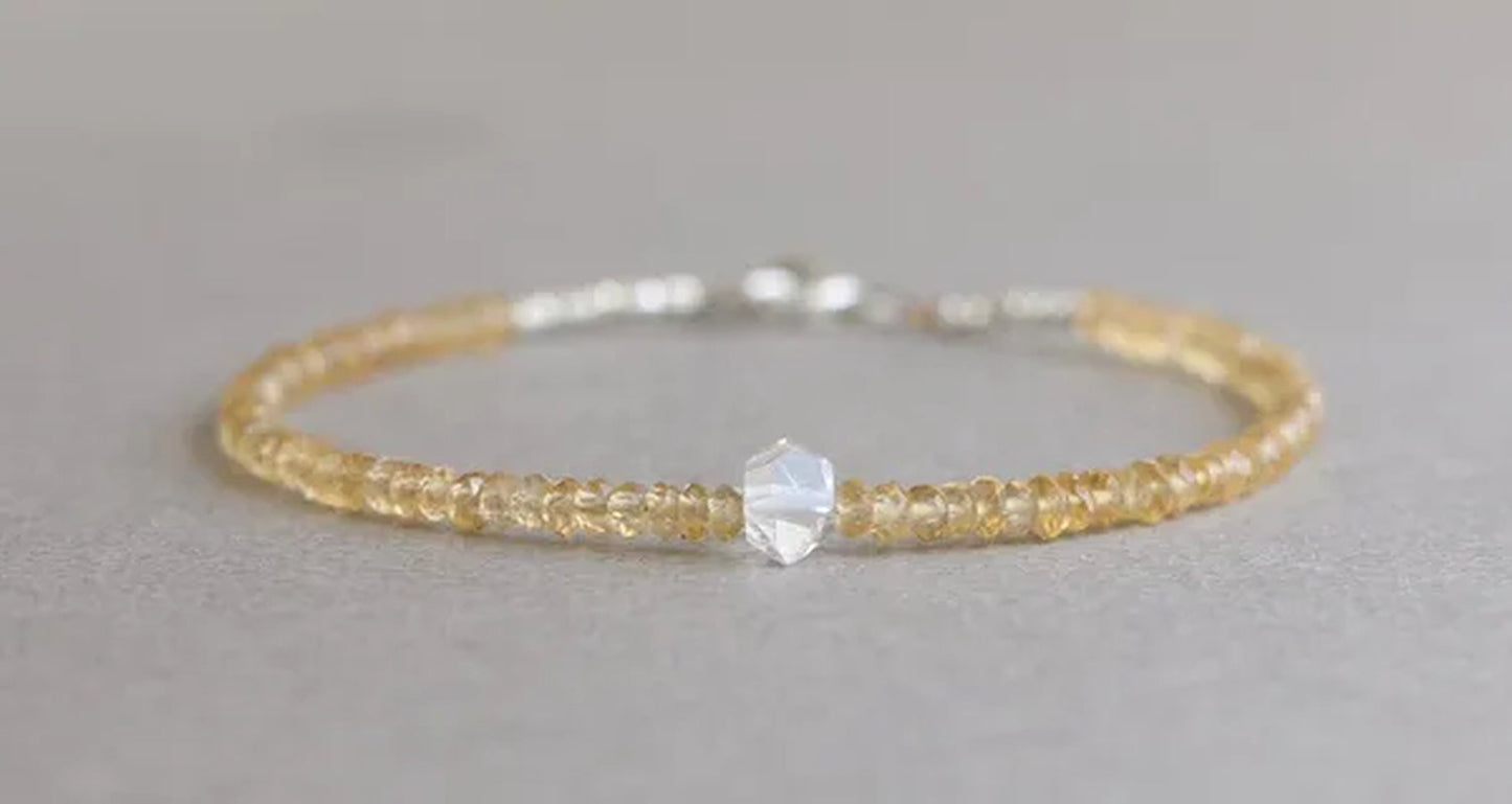 Citrine Bracelet, Herkimer Diamond Bracelet, November Birthstone Bracelet, Shaded Citrine Bracelet,