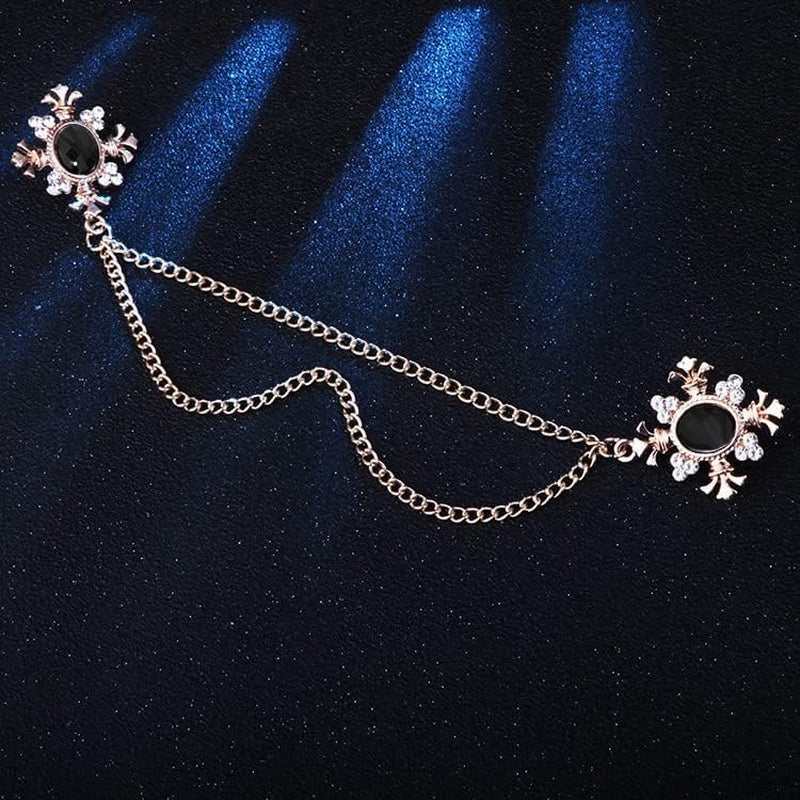 Cross Crystal Tassel Chain Brooch.Gold Silver Tassel Collar Pins Broochs Rhinestone Lapel Pin for Men Women Suit Accessories
