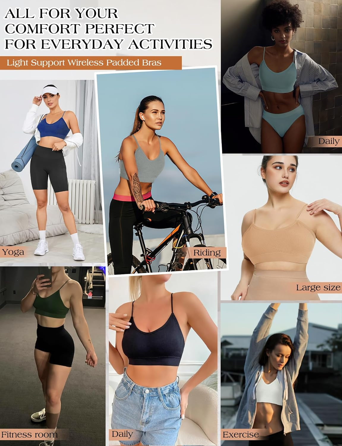 2-4PCS Women'S V-Neck Padded Seamless Straps Bralette, Everyday Basic Sleeping Bra, Sports Bras for Women, Sports Bra
