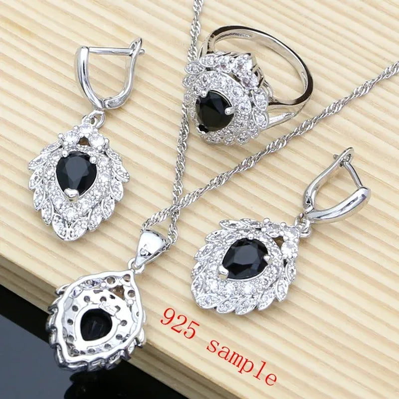 Balck Sapphire Gemstone 925 Silver Jewelry Sets Drop Earrings for Wedding Women 5 Colors Selectable