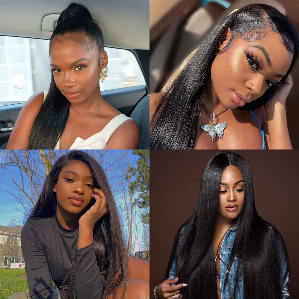 Straight Bundles with Closure Human Hair 10 12 14+10 Brazilian Human Hair Bundles with Closure Straight 100% Unprocessed Virgin Weave Hair Bundles with Closure 10A Bundles Human Hair with Lace Closure