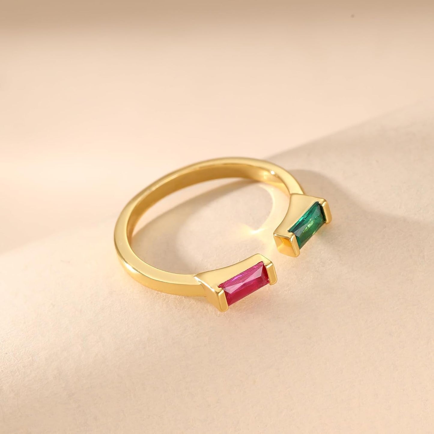 Birthstone Rings for Women Dainty Emerald Blue Ring Birthday Gifts for Mom Her Gemstones CZ Ring for Teens Gold Rings That Don'T Tarnish Adjustable Ring Jewelry Gifts