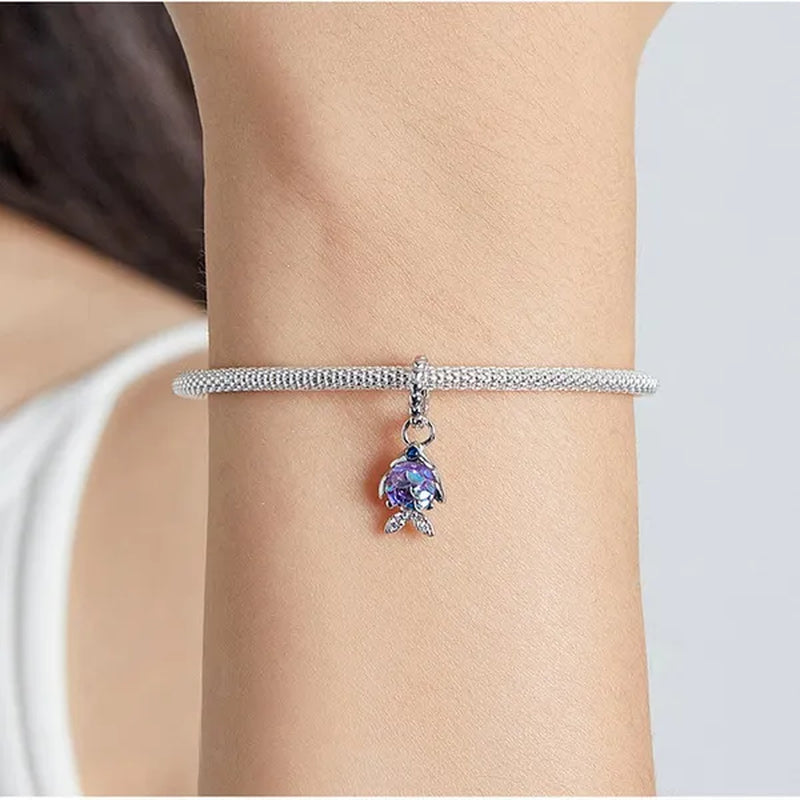 925 Sterling Silver Cute Small Fish Pendant Charm Colored Gemstone Scales Dangle Charm Fit Charm Bracelets & Necklaces DIY Jewelry Making