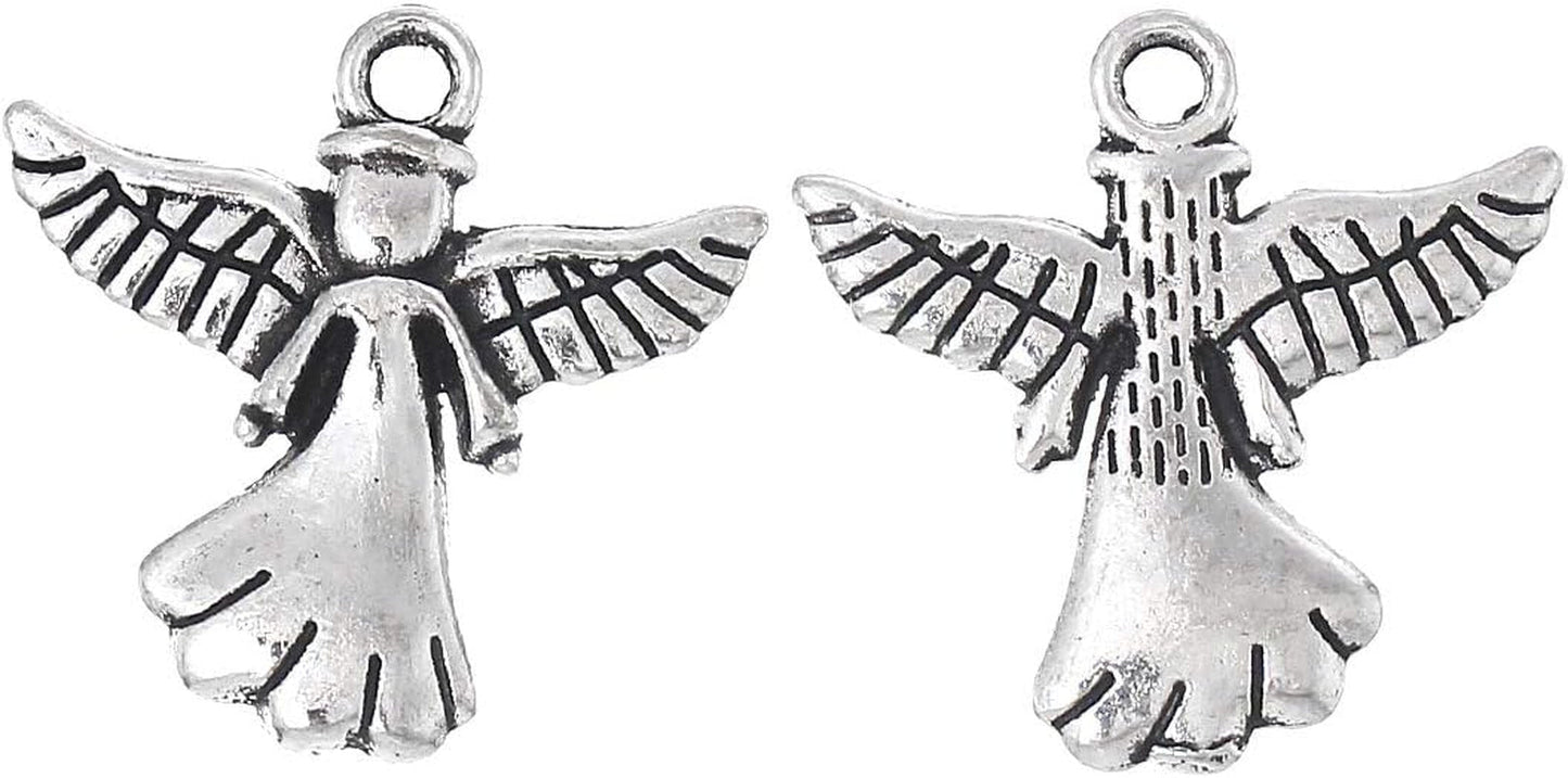 Angel Charm Pendants - 30 Pack of Silver Religious Charms, DIY Jewelry Making Supplies, Small 3/4 Inch Metal with Outstretched Wings for Bracelet, Necklace or Crafts
