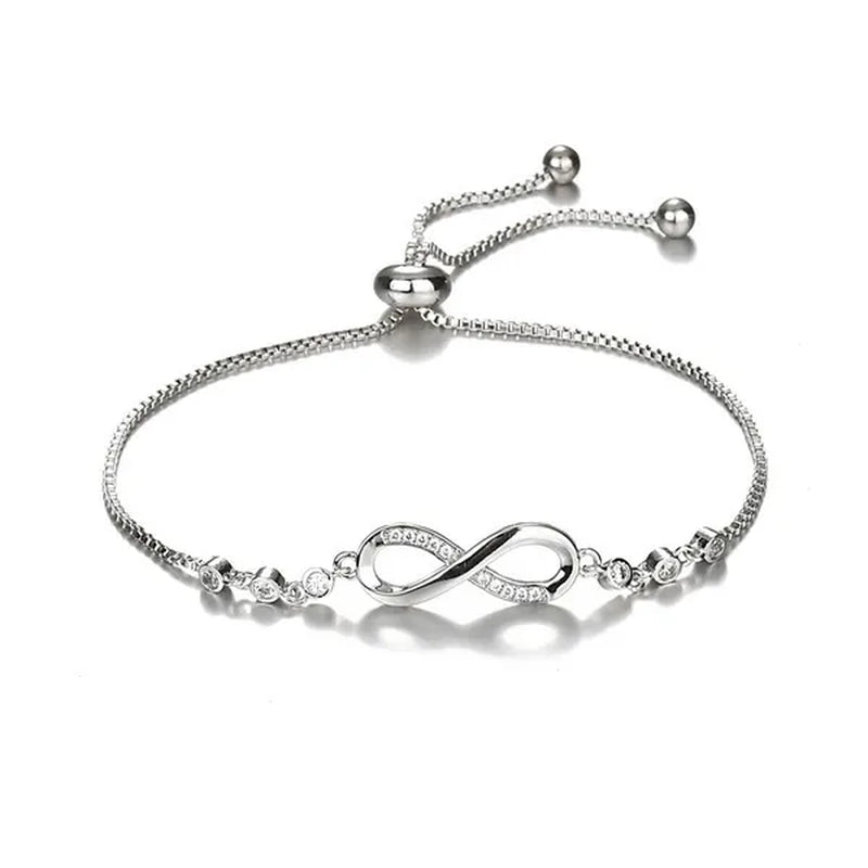 1Pc New Arrival 925 Sterling Silver Charm Bracelet Jewelry Infinity Eight Crystal Diamond Link Chain Bracelet Ankle Bracelets for Women