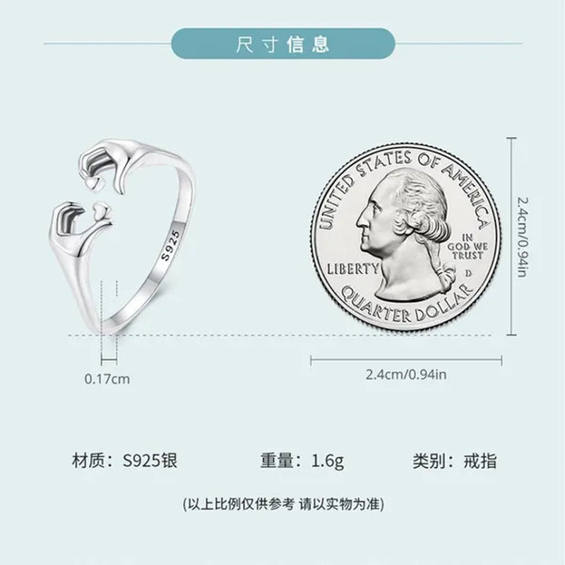 925 Sterling Silver Simple Heart Shape Gesture Open Ring for Women Valentine Fashion Jewelry Ring
