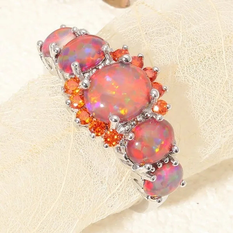 Fashion Temperament Orange Fire Opal Ruby Garnet 925 Sterling Silver Ring Wedding Banquet Ring Size 5-12