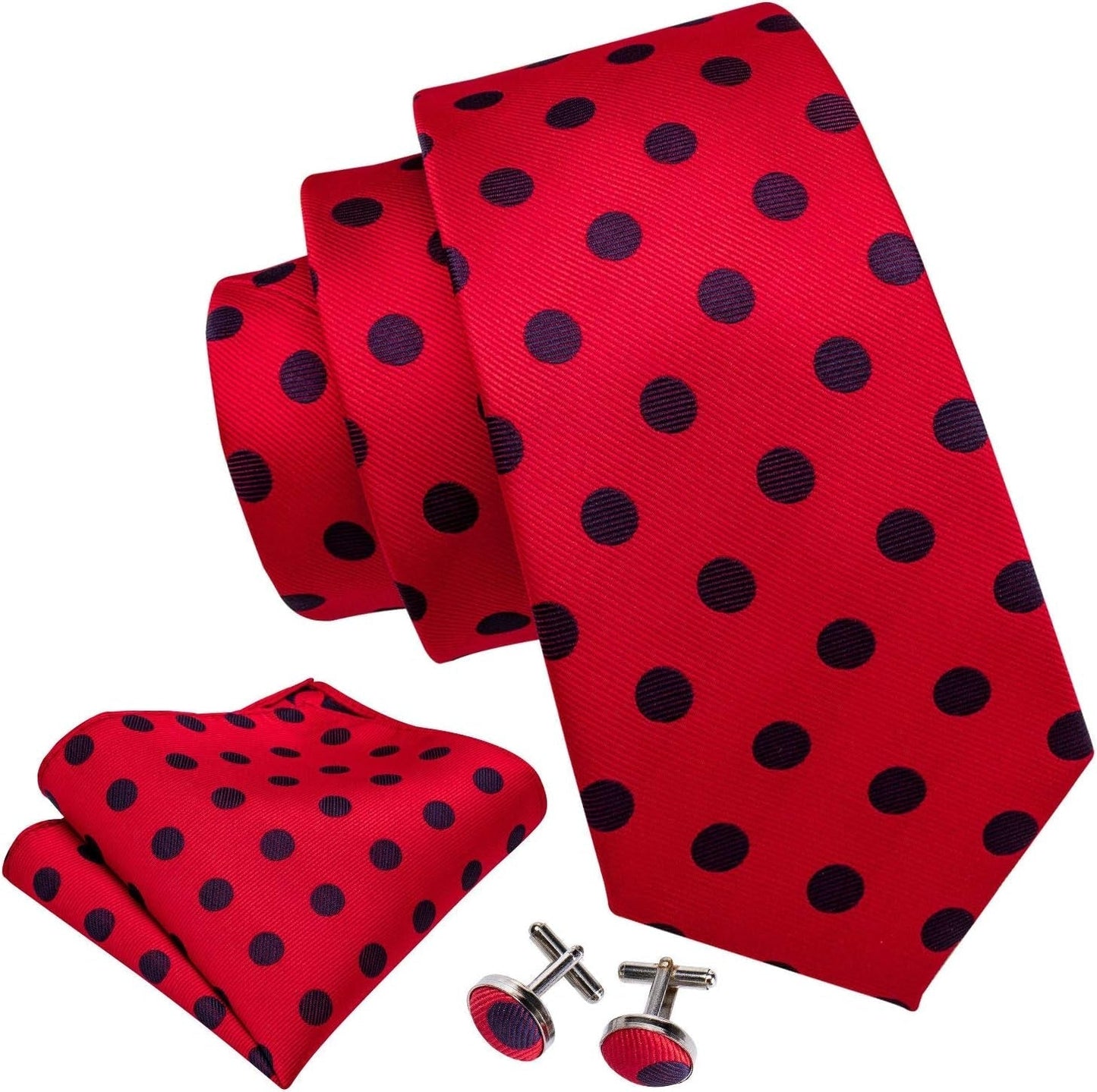 Men'S Tie Set Polka Dot Handkerchief Cufflinks Plaid Fashion Neckties Wedding Business