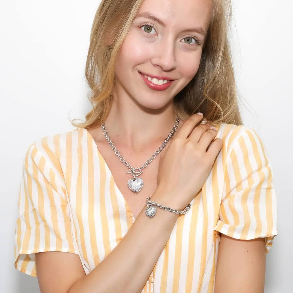 Heart Statement Medium Fashion Anniversary Toggle Pendant Necklace for Women (Gold-Tone, Silver-Tone)