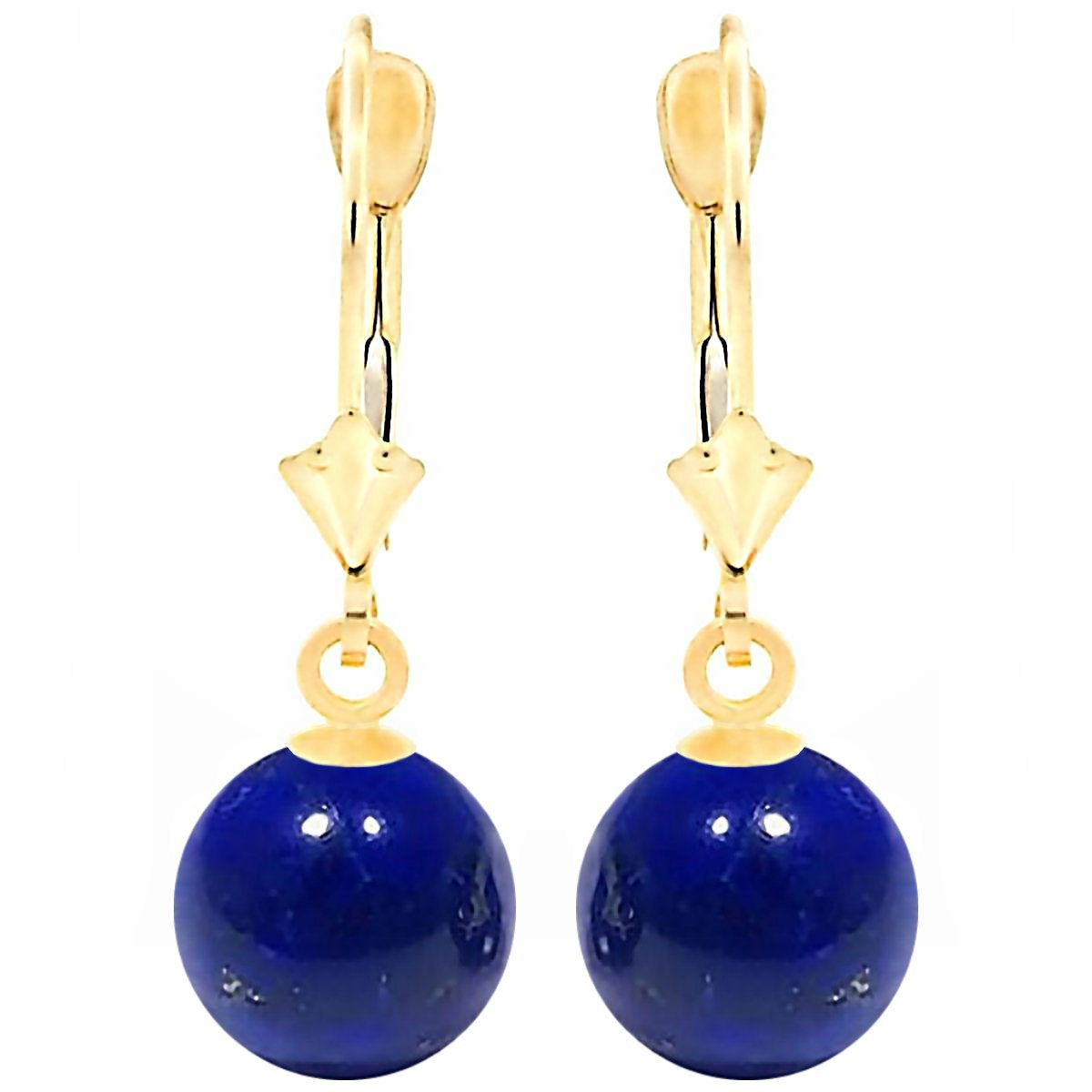 Trustmark 14K Yellow Gold 12Mm Natural Lapis Lazuli Ball Leverback Earrings - WORLD TIME VISITS