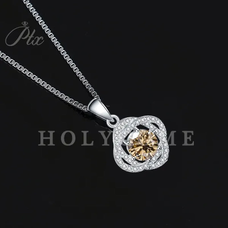 HOLYCOME Real Moissanite Diamond Necklace for Women Girls 925 Sterling Silver Mini Moissanite Rose Flower Pendant Necklace Fine Jewelry