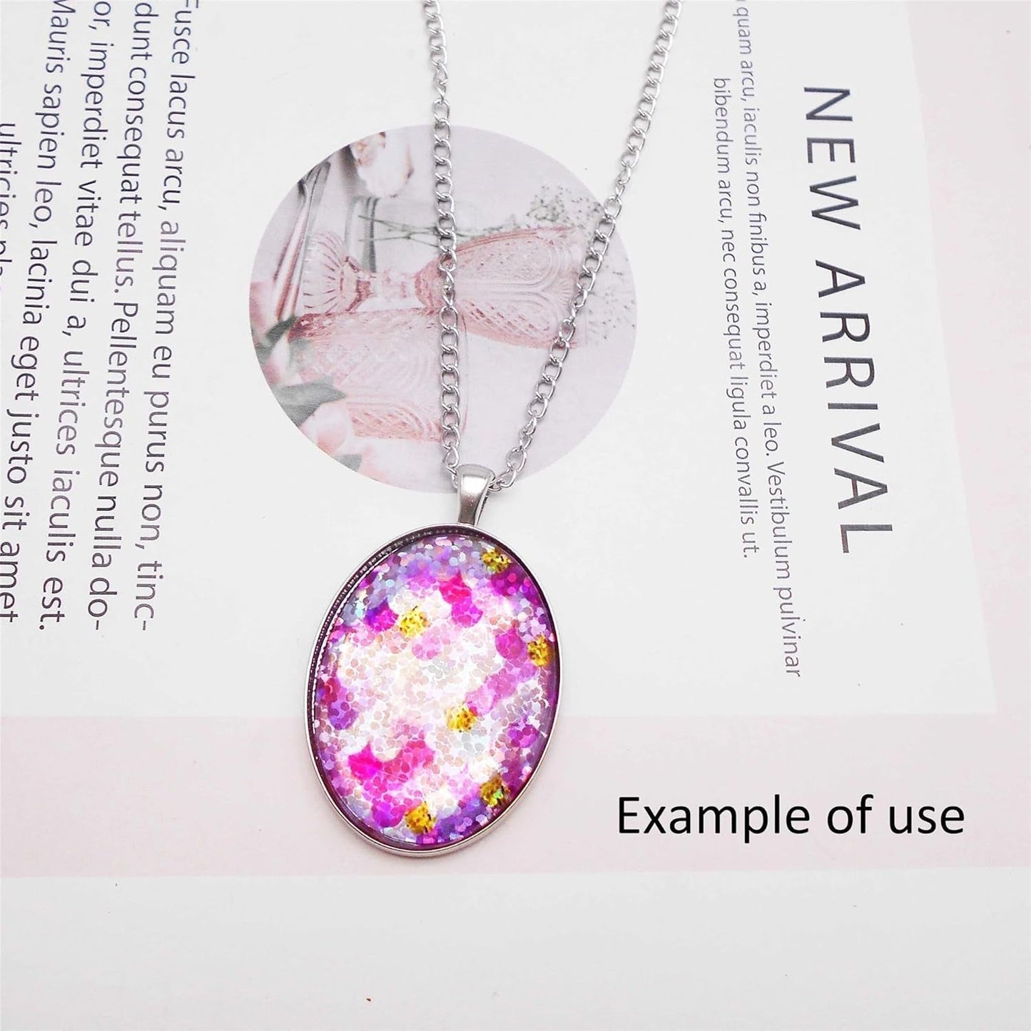 10 Sets Silver Color Oval Bezel Pendant Kit with Glass Cabochon Iron Chain for Necklace Jewelry Making 40X30Mm