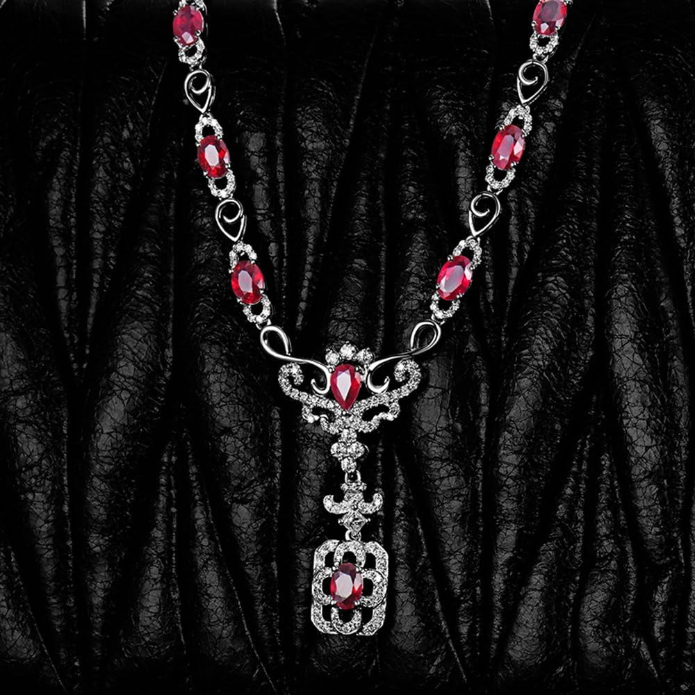 14K/18K Rose White Gold Red Ruby Diamonds Necklace Pendants Engagement Wedding for Women