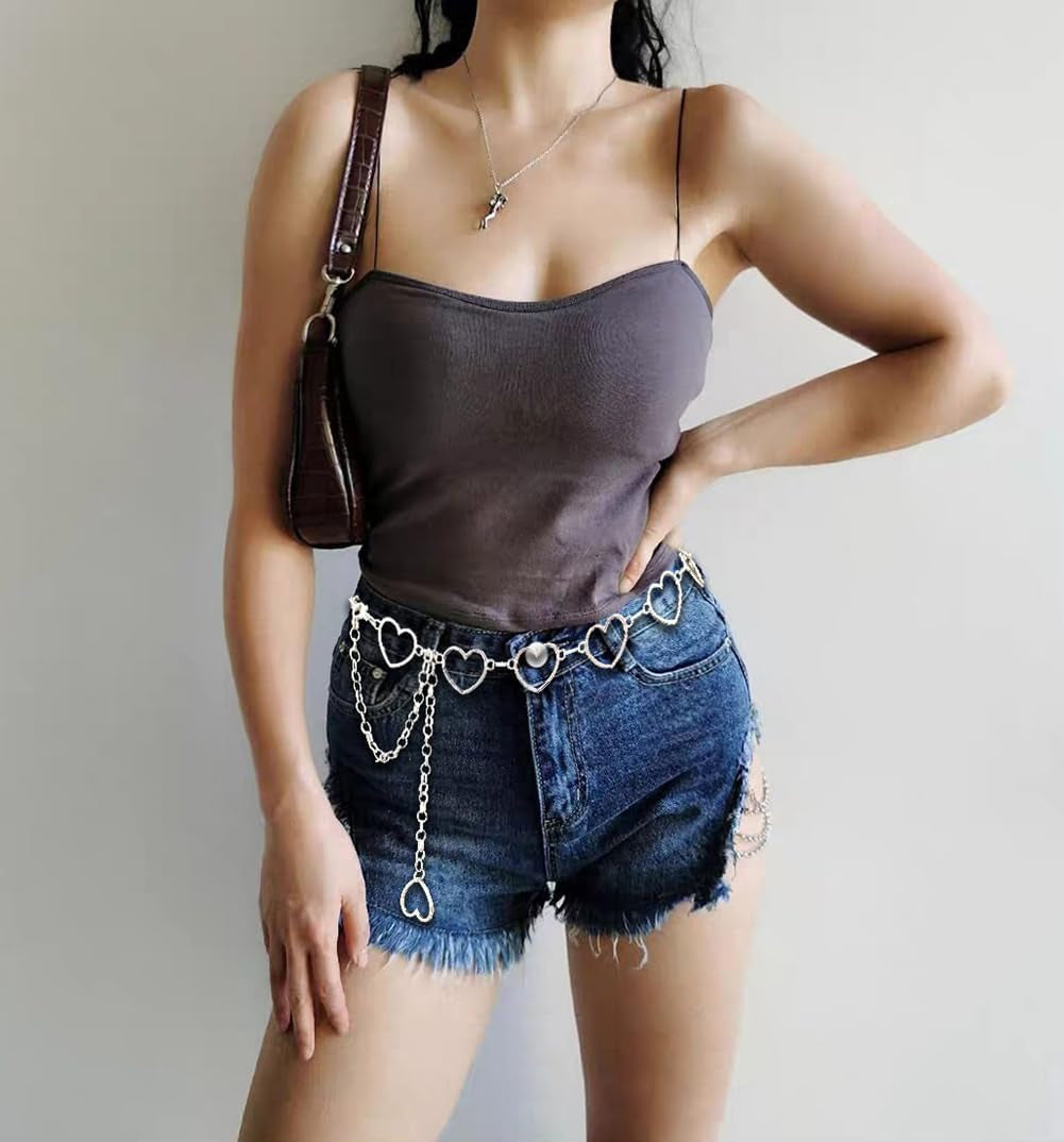 Women Waist Chain Belt Gold Silver Chain Belt Body Chains Jewelry for Dress Y2K Heart Chain