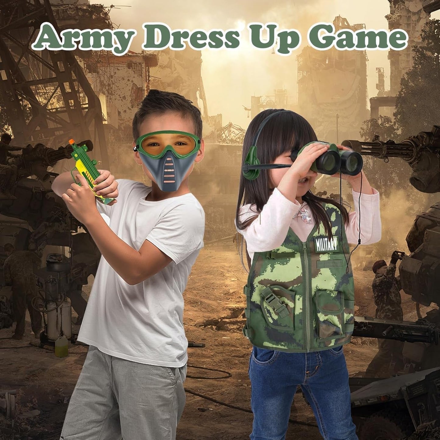 13 Pcs Army Costume for Boys 6-8 3-5, Kids Army Toys Costume Vest, Military Toys for Kids, Soldier Role Play Toddler Dress up Clothes with Toy Gun Set and Accessories,Halloween Costumes for Kid