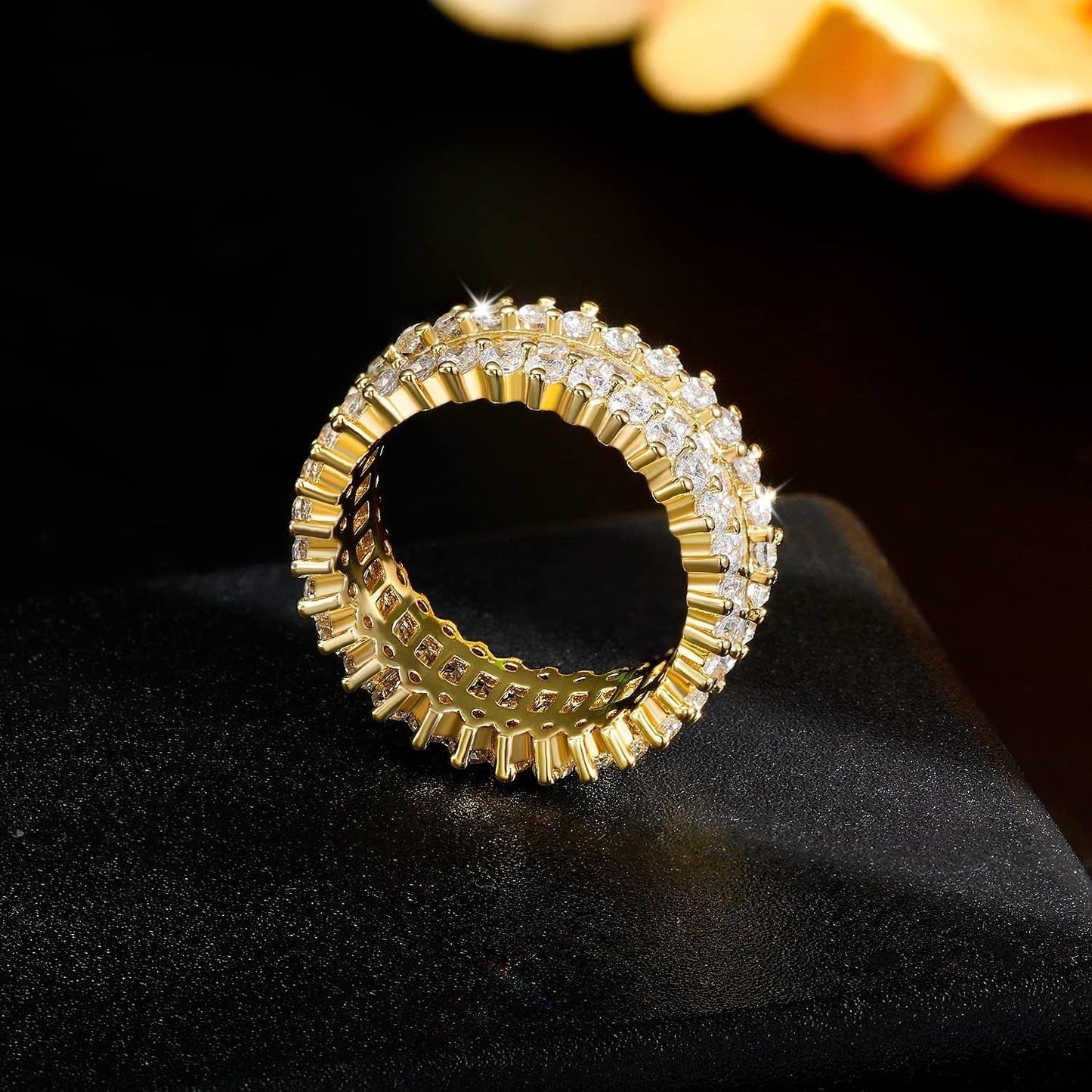 Eternity Rings 18K White Gold Plated Emerald Cut Cubic Zirconia Ring Halo Wedding Band for Women Men