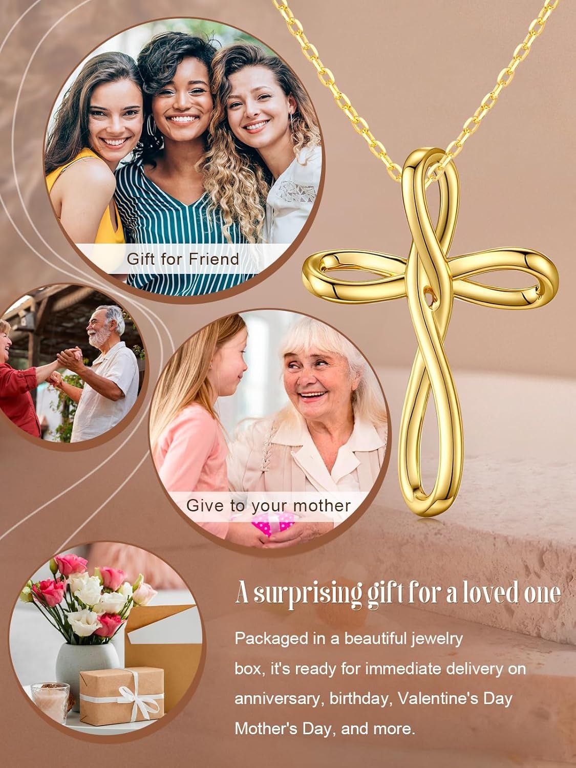 14K Gold Plated Cross Necklace for Women Cross Pendant Necklace Faith Jewelry Gifts for Wife Her