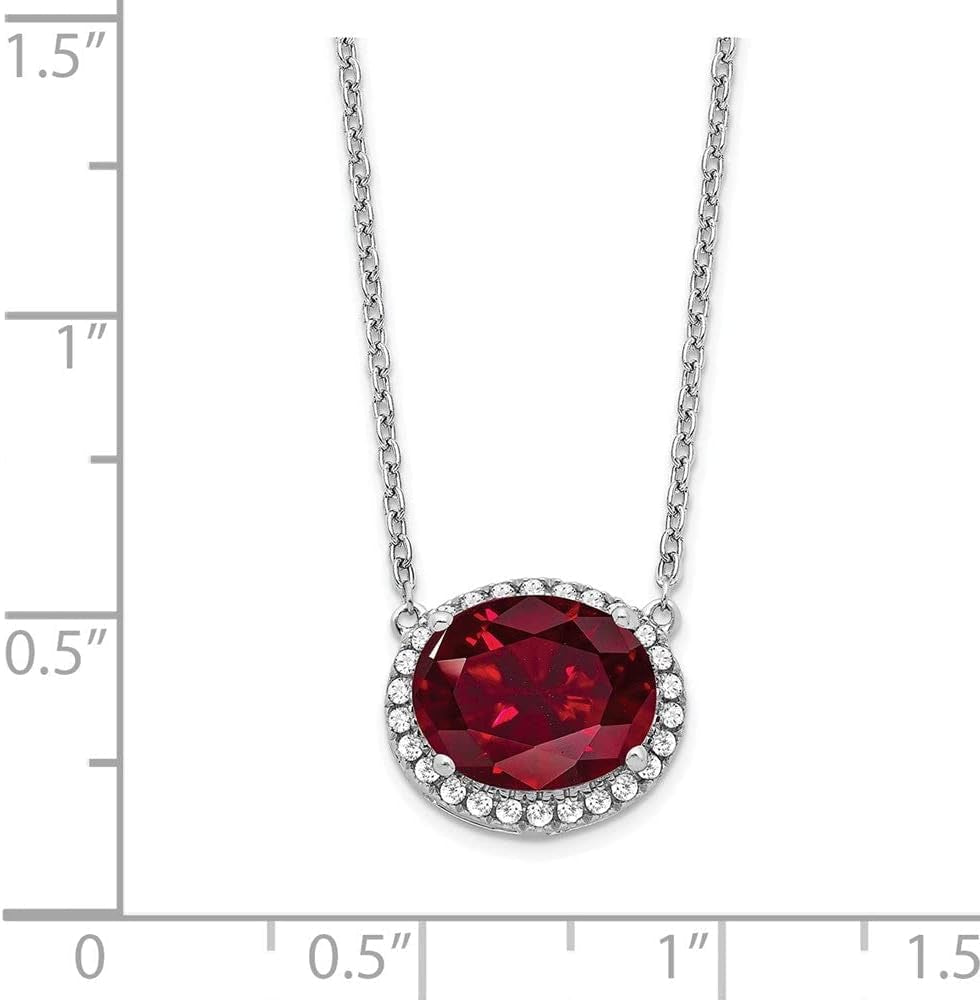 14K White Gold Oval Created Ruby/Diamond 18In. Halo Necklace GLD-AZ-PM7228-RU-016-WA
