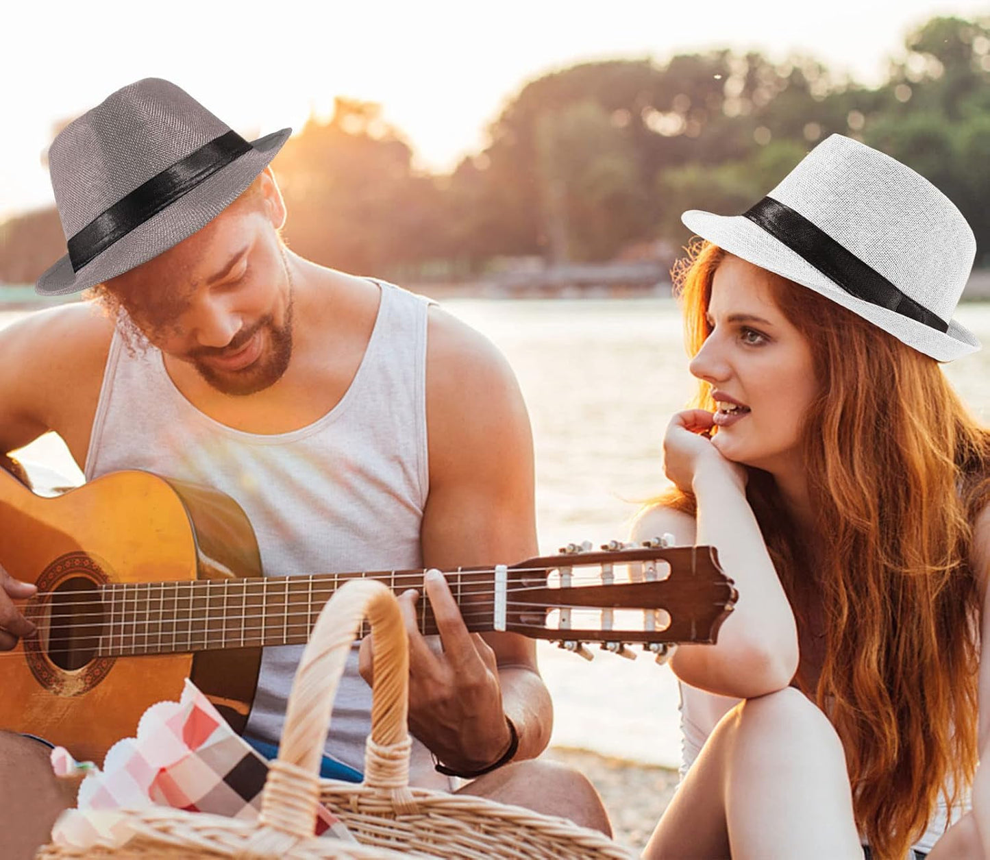 5 Pack Short Brim Fedora Classic Summer Beach Sun Hat Panama Cap for Men Women