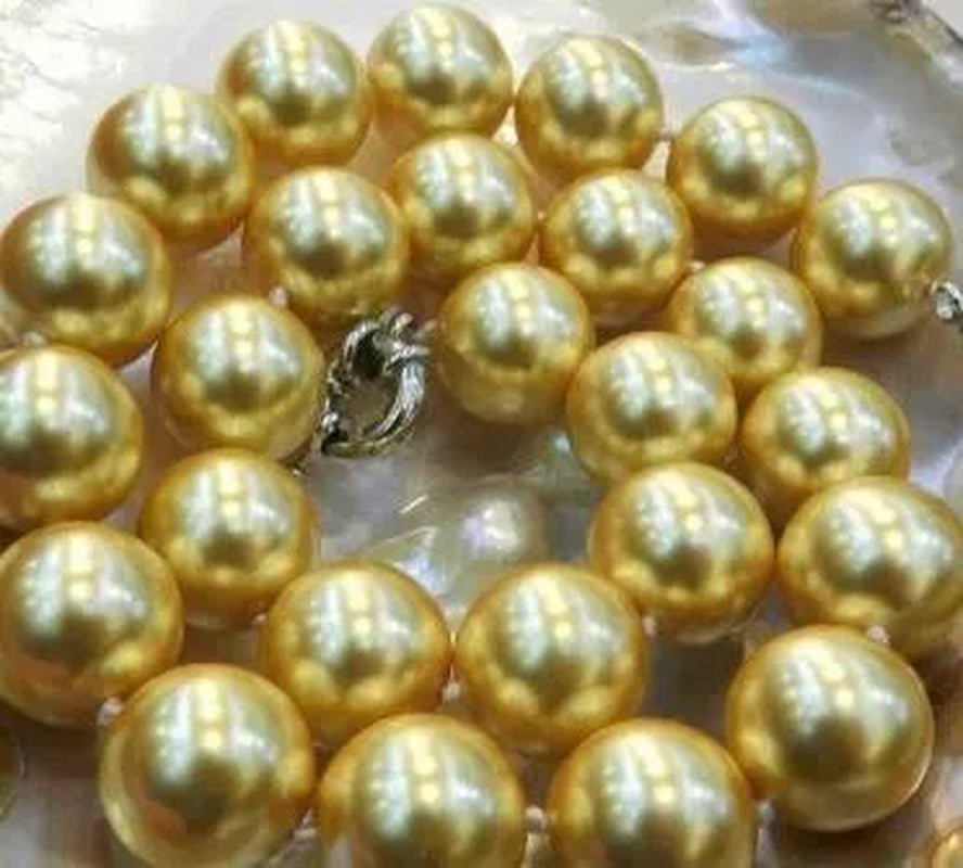 16Mm Golden South Sea Shell Pearl Necklace 18"