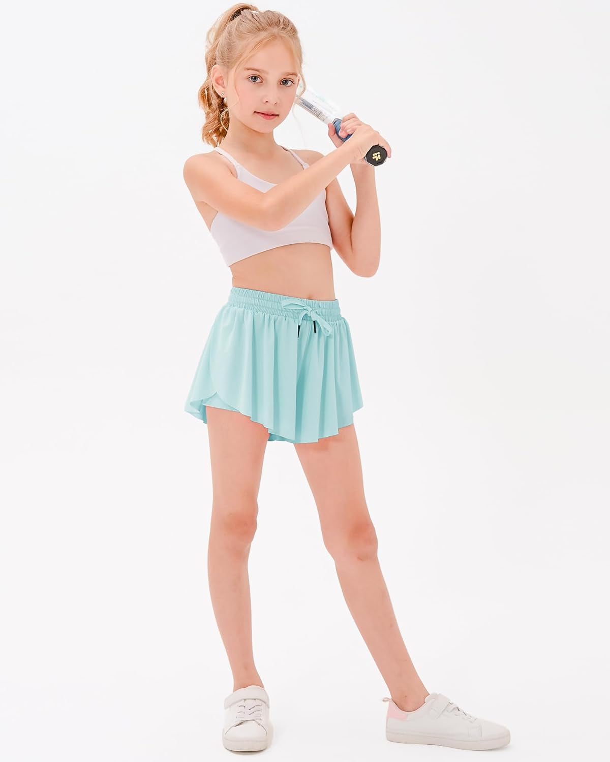 Girls Flowy Shorts with Pockets Athletic Running Skirt High Waist Butterfly 2 in 1 Sports Short 5-16 Years