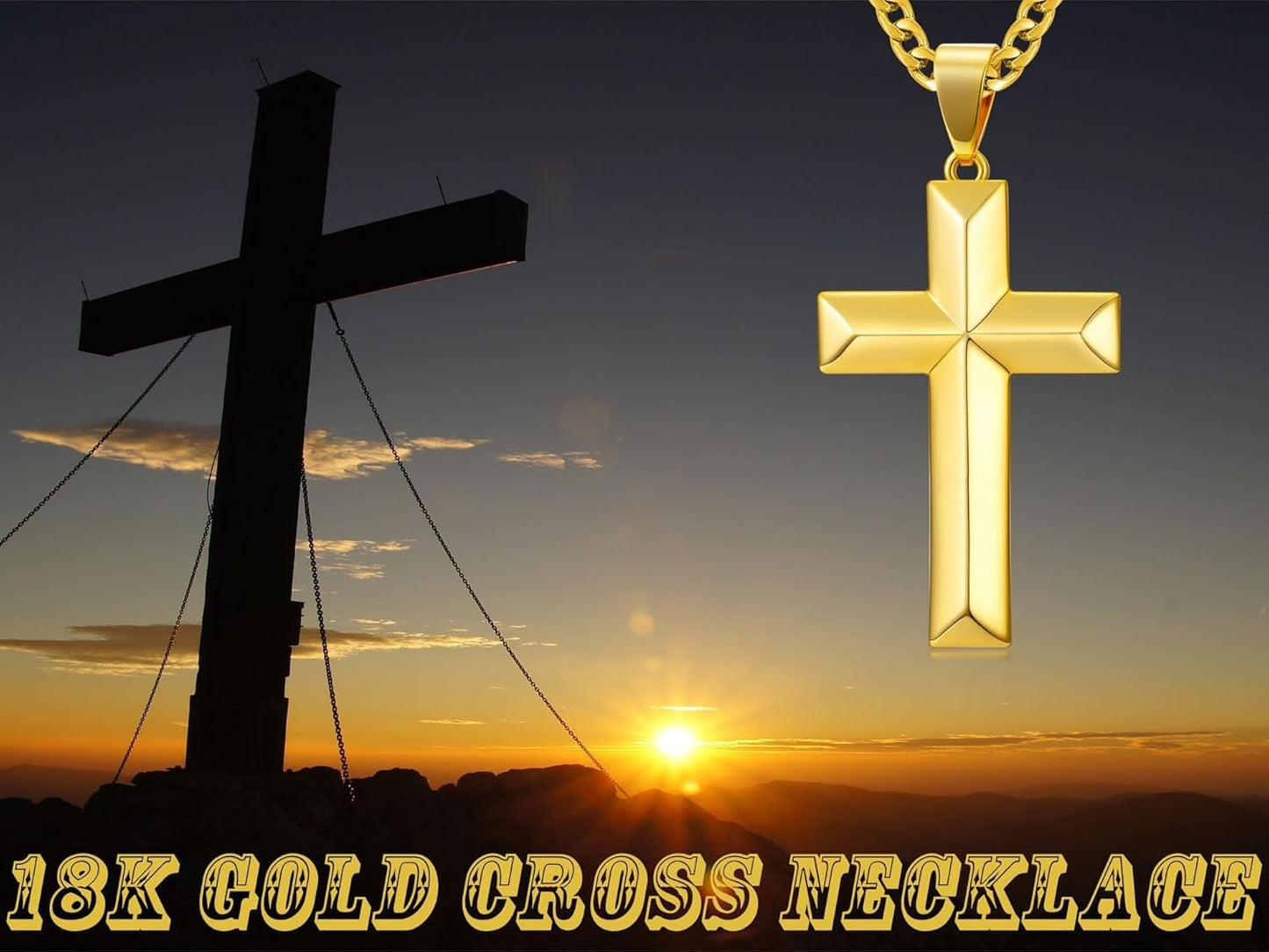 18K Gold Cross Necklace for Men Gold Cross Pendant Minimalist Cross Christian Jewelry Religious Gift