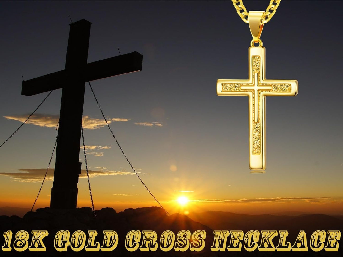 18K Gold Cross Necklace for Men Gold Cross Pendant Minimalist Cross Christian Jewelry Religious Gift