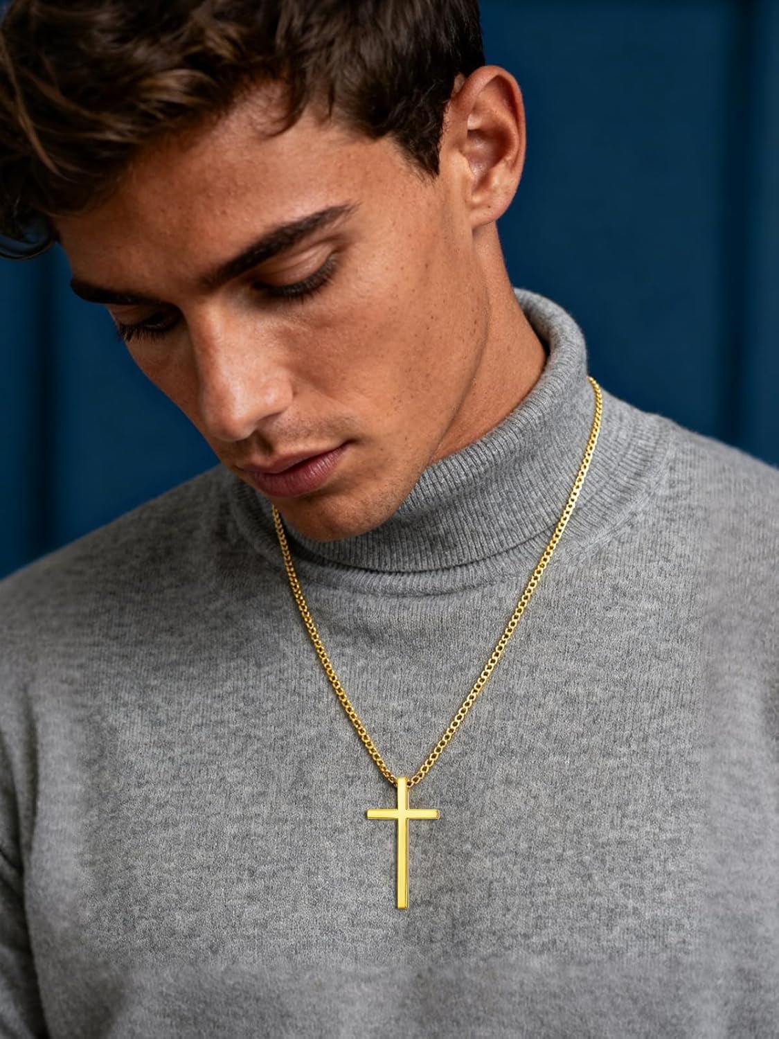 18K Gold Cross Necklace for Men Women Gold Cross Pendant with Bible Verse Minimalist Cross Christian Jewelry Religious Gifts
