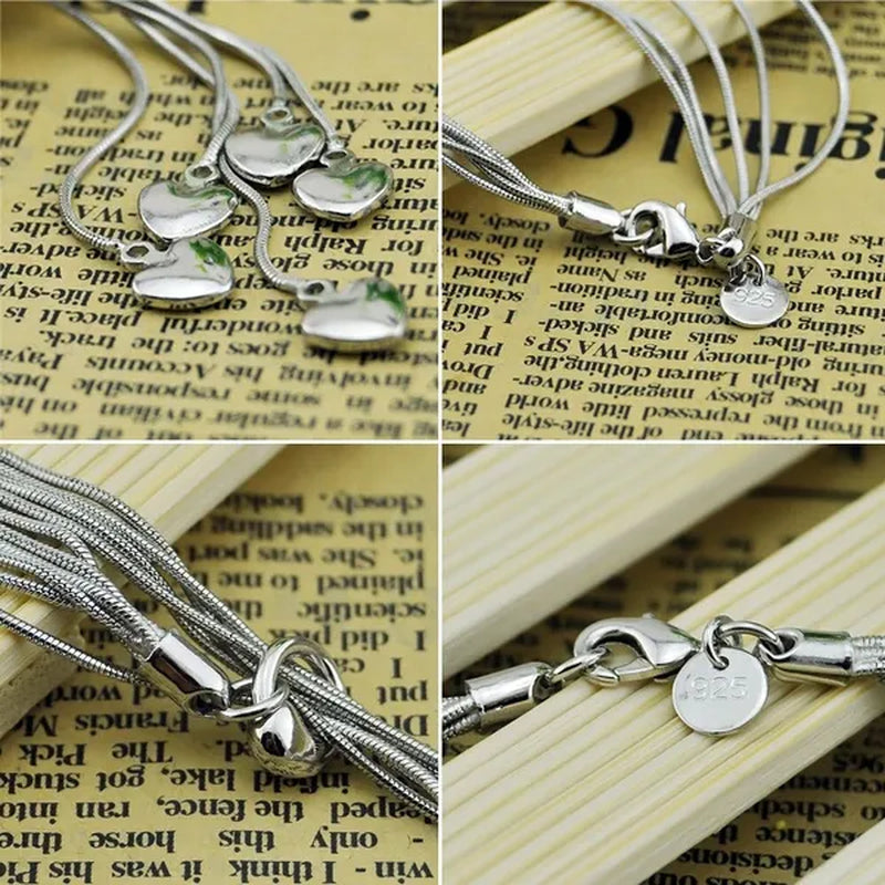 2020Fashion 925 sterling silver necklace female heart pendant multi-layer snake chain solid silver necklace girls fashion jewelry