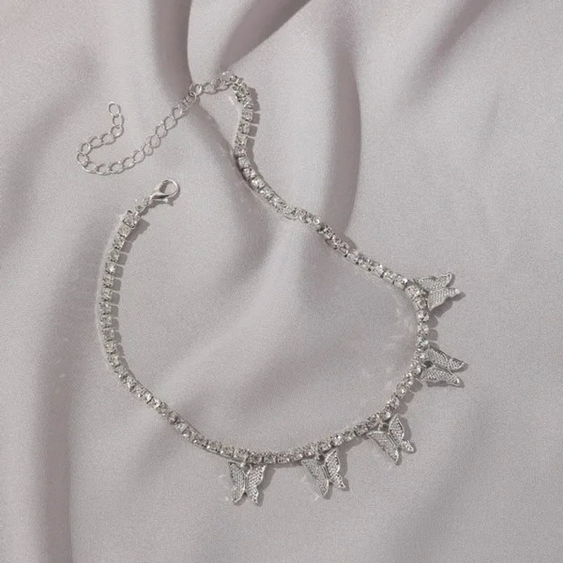 YUNSEABUY Little Butterfly Pendant Full Diamond Choker Necklace for Women Girls Jewelry