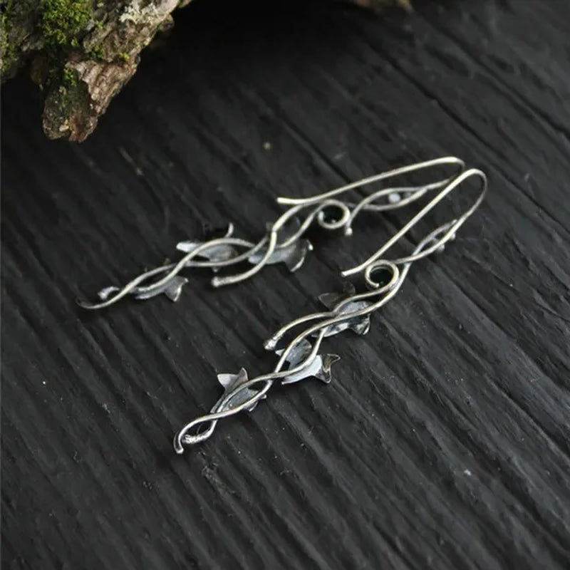 Retro 925 Sterling Silver Natural Gemstone Leaf Ivy and Elf Earrings for Women Charm Emerald & Sapphire & Ruby & Amethyst Dangle Earring Fashion Wedding Engagement Hoop Earring