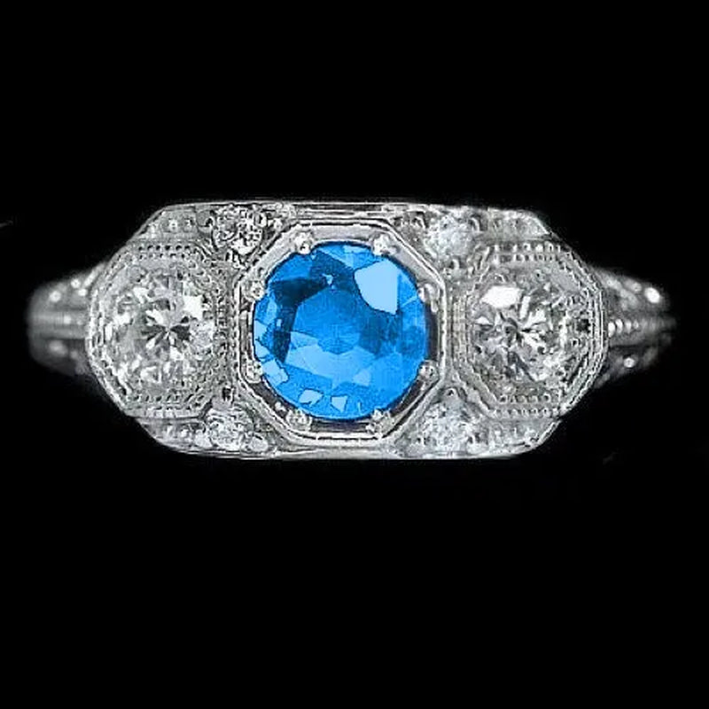 Lady round Cut 1.2CT Blue Sapphire Bridal Engagement Ring