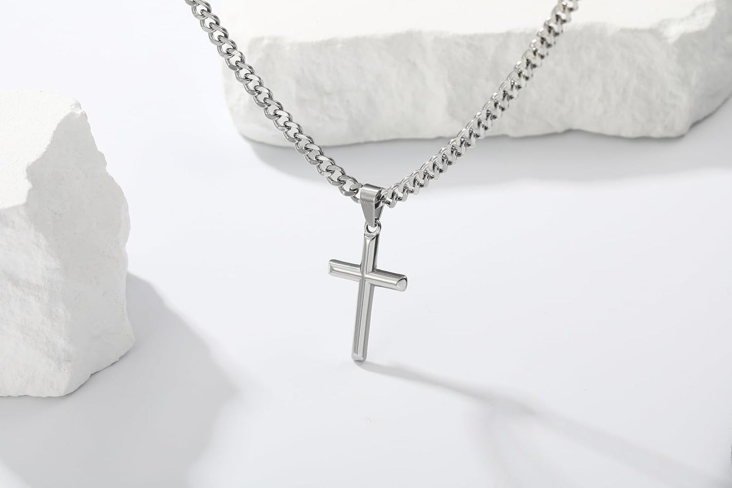 316L Stainless Steel Cross Chain Necklace Valentines Stuff Jewelry Gifts for Men Boys, Silver Gold Black Necklaces 5Mm Non-Fading Sturdy Cuban Chain with Cross Pendant 14/16/18/20/22/24Inch