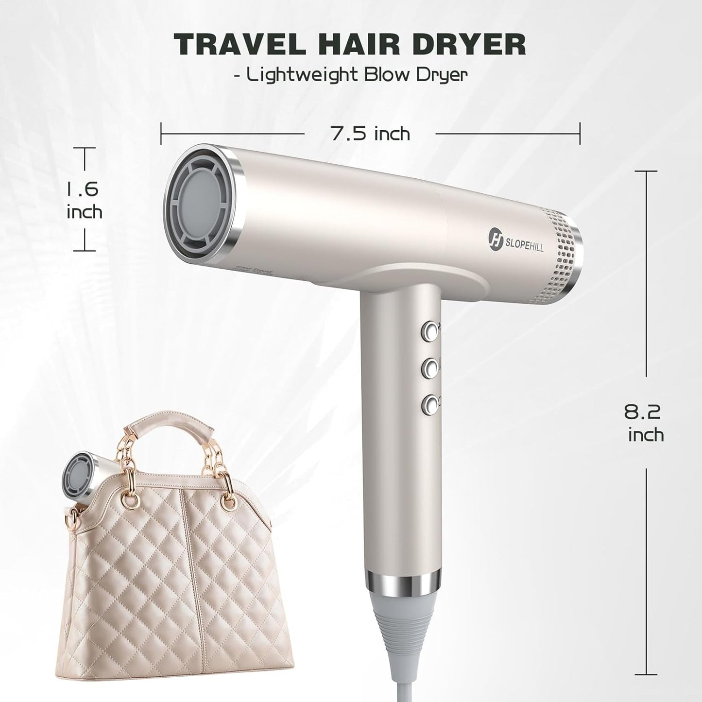 Professional Hair Dryer with Diffuser, Ionic Hair Dryer,Lightweight Compact Powerful & Fast Salon Blow Dryer with High Speed Brushless Motor, Travel Hair Dryer, Women & Men (Ceramic, Stone)