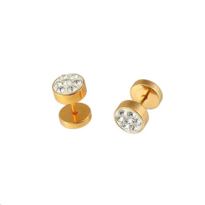 1Pair Unisex Men'S Barbell Punk Stainless Steel Crystal Punk Ear Studs Earrings