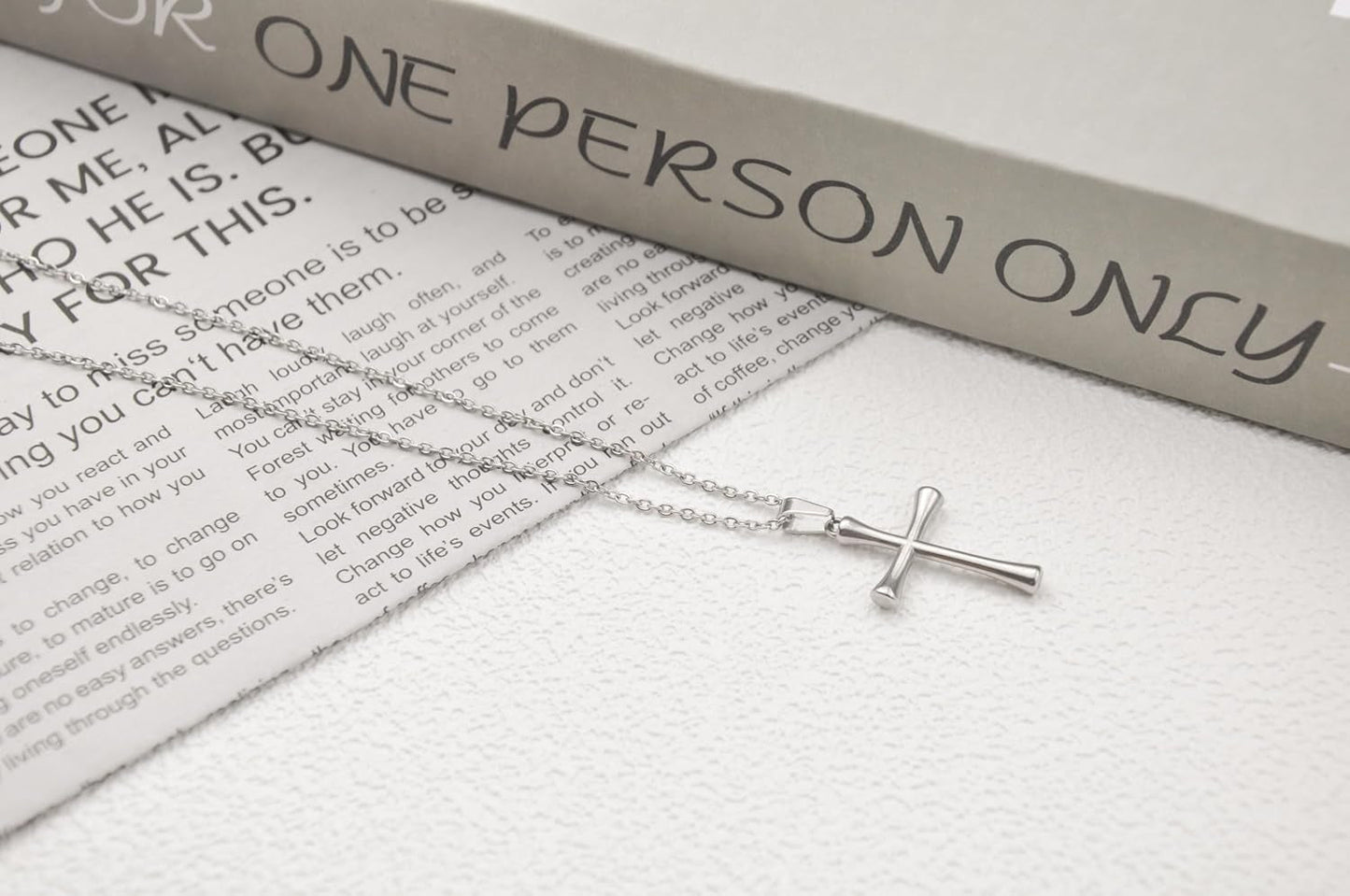 2 Pcs Cross Necklace for Women, Gold/Sterling Silver Plated Dainty Cross Pendant Necklace, Adjustable Chain, Trendy Gold Jewelry Gift for Women and Men