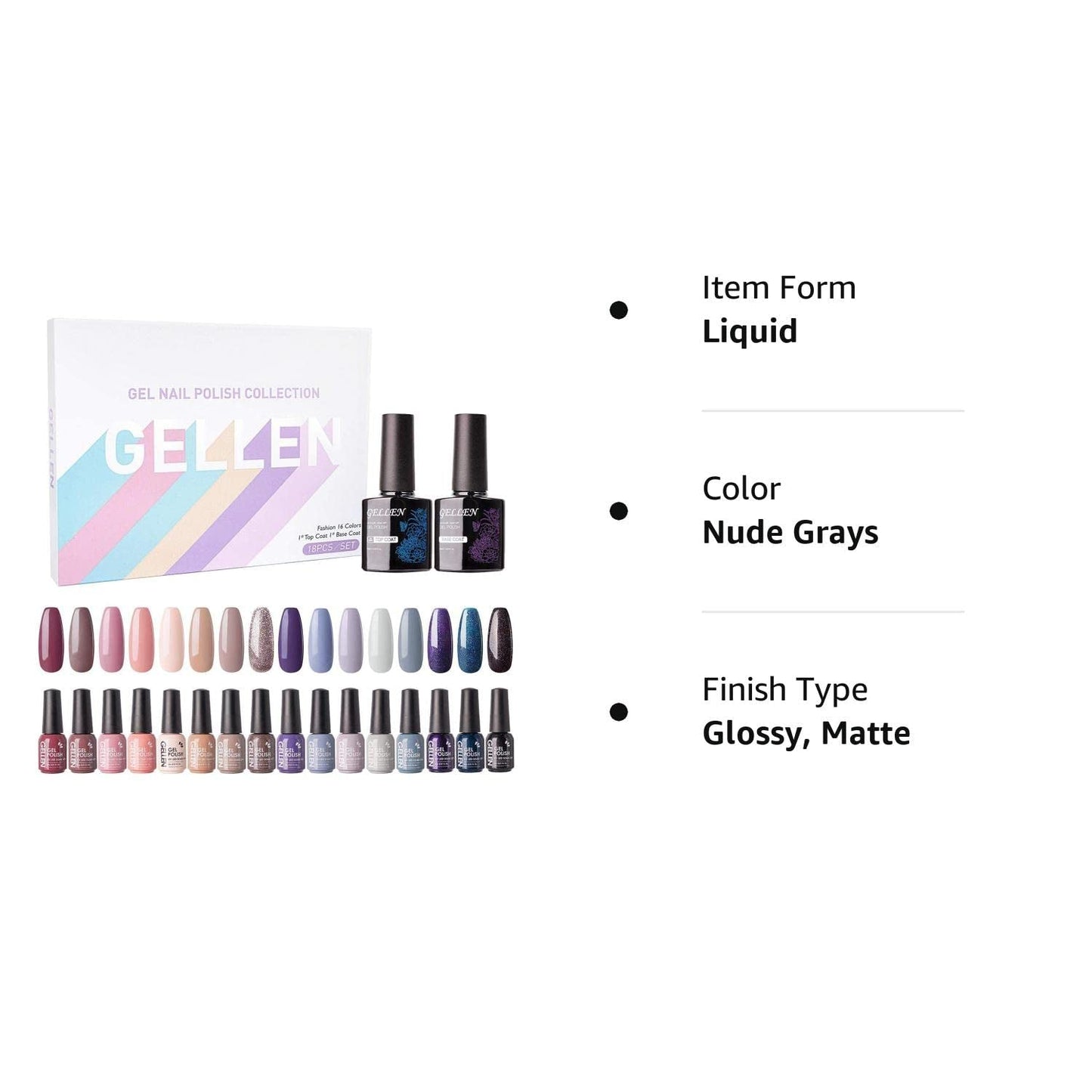 Gel Nail Polish Kit- 16 Colors with Top&Base Coat, Nude Grays Series Pastels Tones Nail Polish Set, Nail Art Design Colors, Home Gel Manicure Kit, Soak off Gel Polish, Gift for Her