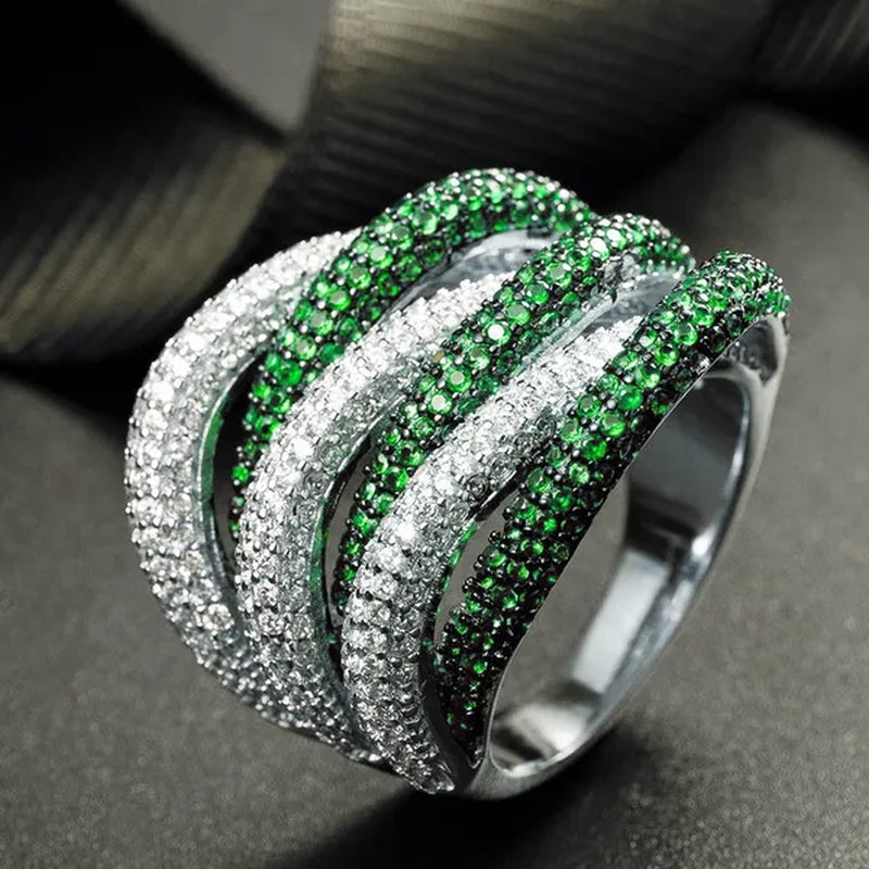 Luxury Silver Natural Gemstones Emerald Twist Rings Birthstone Engagement Rings Wedding Anniversary Bride Women Ring Size 6 7 8 9 10