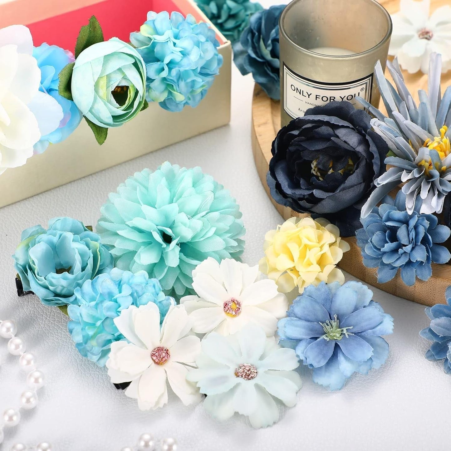 21 Pcs Flower Hair Clip Rose Hair Clips Barrettes for Women Flower Accessories Boho Bride Claw Clip Hairpin Brooch Pin Headpiece for Wedding(Light Blue)