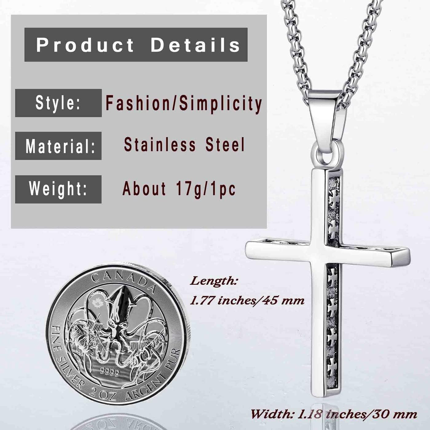 8 Pcs Necklace for Men, Mens Necklaces Jewelry Set, Black and Silver Stainless Steel Necklace, Cross Pendant Necklace, 16-24 Inches Chain