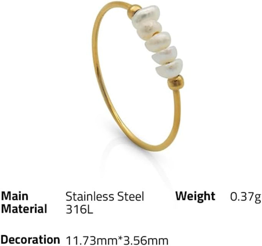 Dainty Minimalistic Freshwater Pearl Ring 316L Stainless Steel PVD Gold Plated