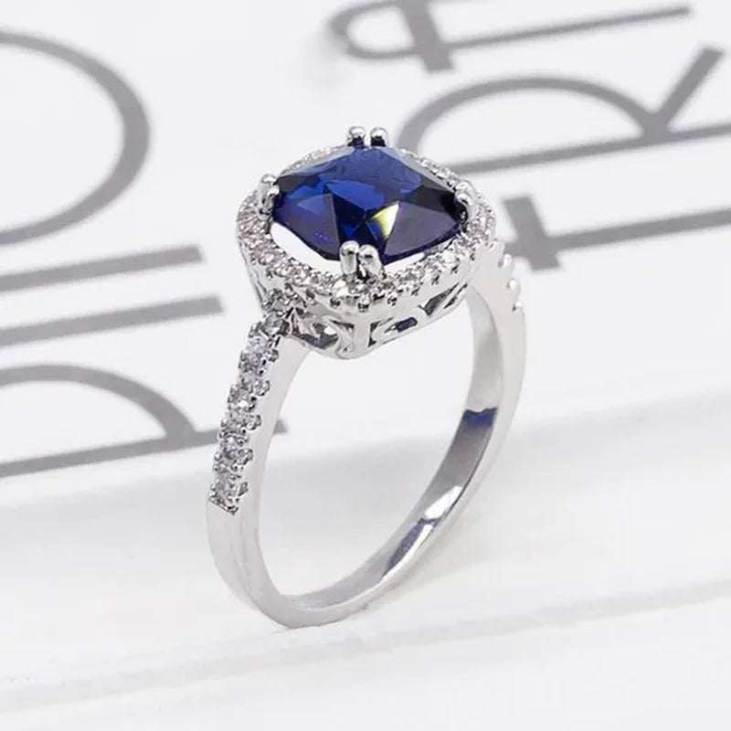 LUXURY 925 Sterling Silver Diamond Cut Square Mystic Fire Rainbow Topaz Cocktail Sapphire Ring FASHION NEW